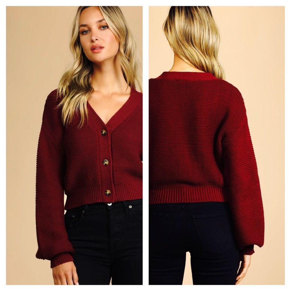 Urban Outfitters Wmns Long Sleeve Rib-Knit Cotton Oversized Burgundy Cardigan XS